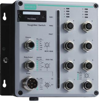 to 75 C operating temperature range Turbo Ring and Turbo Chain (recovery time < 20 ms @ 250 switches), and STP/RSTP/MSTP for network redundancy Introduction The ToughNet TN-5500A series M12 managed