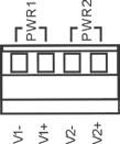 IES618-4F-4D(RS-232)-P(12/48VDC) IES618-4D series provide 4 bits industry terminal block (V1-, Top panel provided 4 bits DIP switch to do function V1+, V2-, V2+)), V-, V+ is 12~48VDC power supply