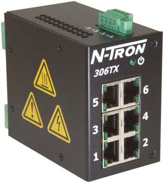 Unmanaged Fast Ethernet Switches with Remote Monitoring (-N) The N-Tron 300 Series of hardened industrial Ethernet switches offer high reliability and full wire speed communications, in a compact