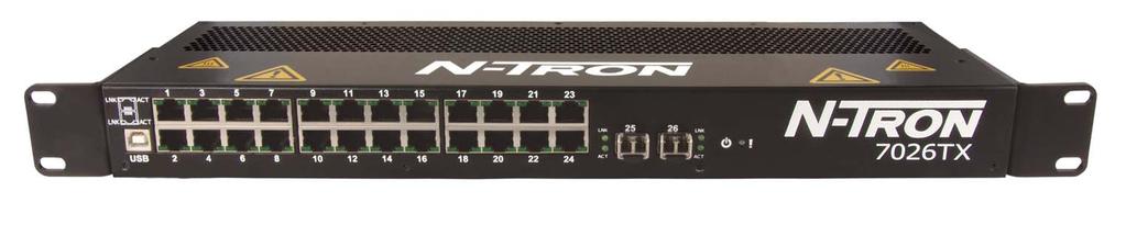 Twenty-Six Port, Fully Managed Rackmount Ethernet N-Tronʼs 7026TX Fully Managed Industrial Ethernet Switch combines ultrafast gigabit performance with a sleek 1U design to deliver an excellent