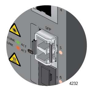Figure 27. Removing the Dust Cover from an SFP Transceiver 5. Verify the handle on the transceiver is turned to the right. Refer to Figure 28. SFP Handle Figure 28.