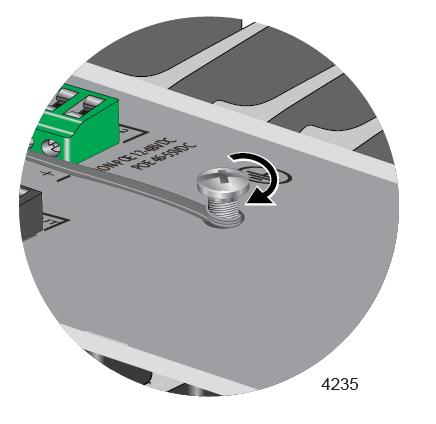 IE200 Series Installation Guide Figure 31. Loosening the Grounding Screw 3. Wrap the grounding wire clockwise around the base of the grounding screw.