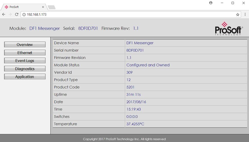 Diagnostics 5.5. WEB SERVER The PLX51-DF1-MSG provides a web server allowing a user without the PLX50 Configuration Utility or RSLogix 5000 to view various diagnostics of the module.
