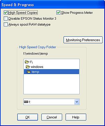 Using the Speed & Progress dialog box (Windows only) Windows users can make certain print speed settings in the Speed & Progress dialog box.
