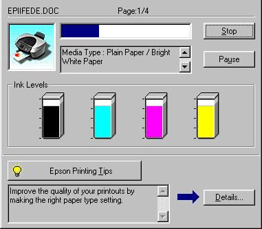 Click the Stop button to cancel printing. Using Epson Spool Manager Epson Spool Manager is similar to Windows Print Manager.