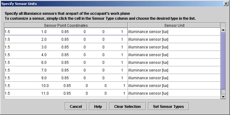the SPECIFY SENSOR UNITS button that appeared in the building menu after you imported the sensor point file. The corresponding dialog is shown below. 16: Specify sensor units dialog.