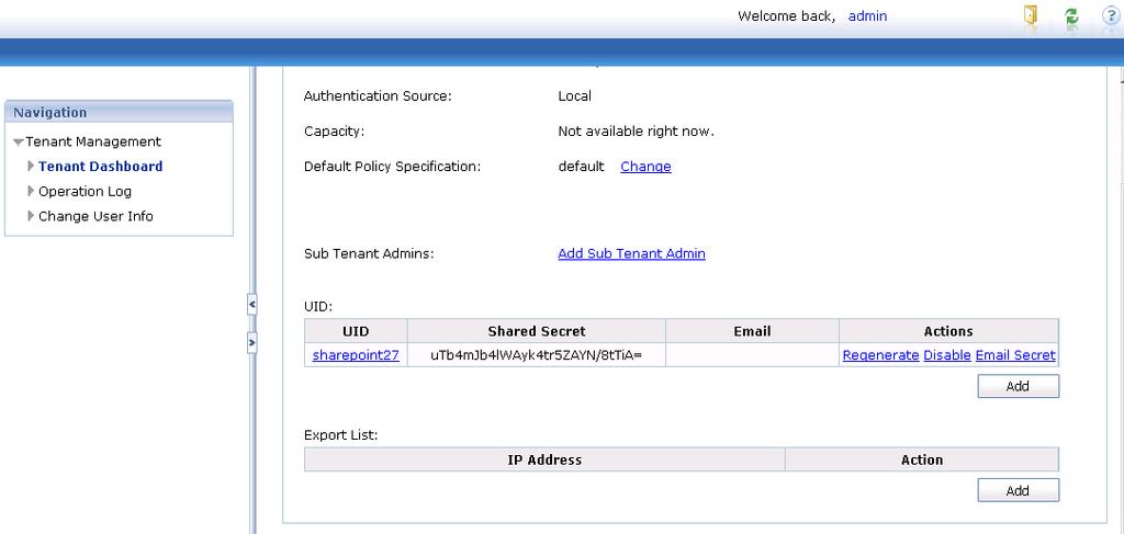 Set credentials Each subtenant has unique credentials that are needed to configure each content database with StoragePoint software.