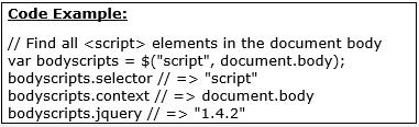 21.2 JQUERY BASICS 320 Querying using jquery Basically pass CSS selectors to $() Returned object is jquery object (=array-like): it has a length property and numeric properties