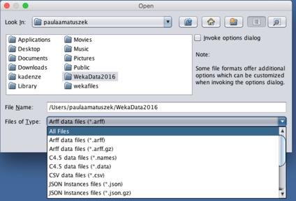 Weka-Supported Formats 9 Weka s native format is called ARFF: Attribute Relation File Format It will also input various other formats: Compressed ARFF files (.arff.