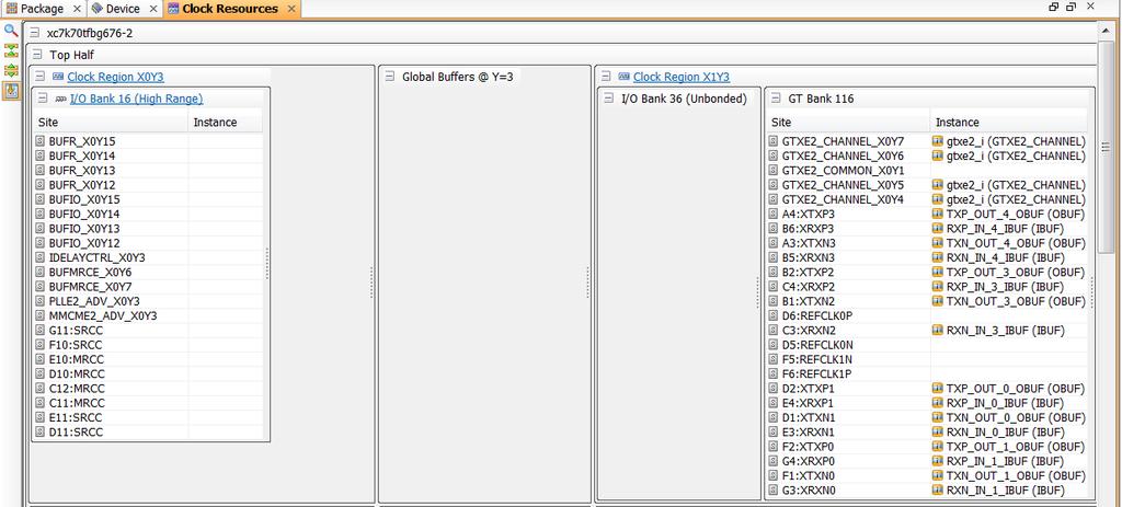 Step 11: Exploring the Clock Resources Window The Clock Resources window shows the available clock resources to aid you in planning and placing elements of global and regional clock trees. 1. To display the Clock Resources window, select Window > Clock Resources.