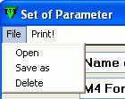 Set of Parameter menu "File" Set of Parameter - Menu "File" A saved Open "Set of Parameter" is loaded from a
