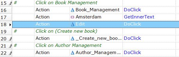Since clicking on the Edit link will take you to a different page than where the Create New Book link is available, we need to add another row and add: Type = Action Object = Book_Management Action =