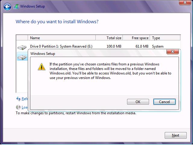 5. Install Windows 8 You will be presented with the following message. Click OK and Windows 8 will install.