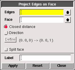 CREATING THE GEOMETRY Projection edge Dangling edge Figure 2-53: Project Edges on Face effect of Split face option, dangling edge Using the Project Edges on Face Form To open the Project Edges on