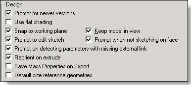 Design - Prompt for newer versions, - Snap to working plane, - Prompt to edit sketch, - Prompt on detecting