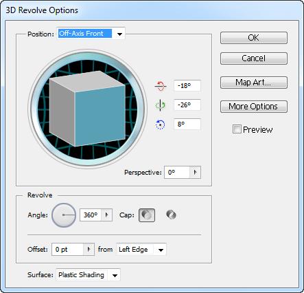 Revolve Objects Increasing the Offset value in the 3D Revolve Options dialog box
