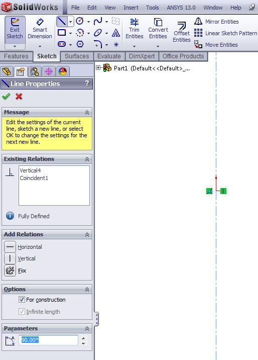 SolidWorks: Revolution Axis Options in the Line tool can be chosen