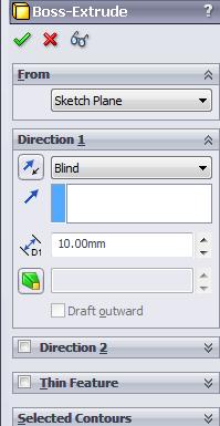 SolidWorks: Extrude Dialogue Box A