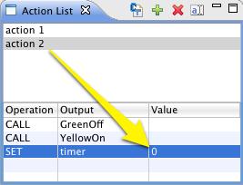 Add the actions to turn off the green light and turn on the yellow light using the context (right-click) menu.