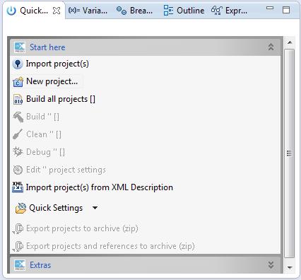 4. Importing and Debugging example projects The Quickstart Panel provides rapid access to the most commonly used features of the LPCXpresso IDE.
