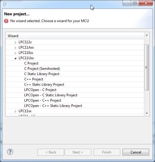 5. Creating Projects using the Wizards The LPCXpresso IDE includes many project templates to allow the rapid creation of correctly configured projects for specific MCUs. 5.