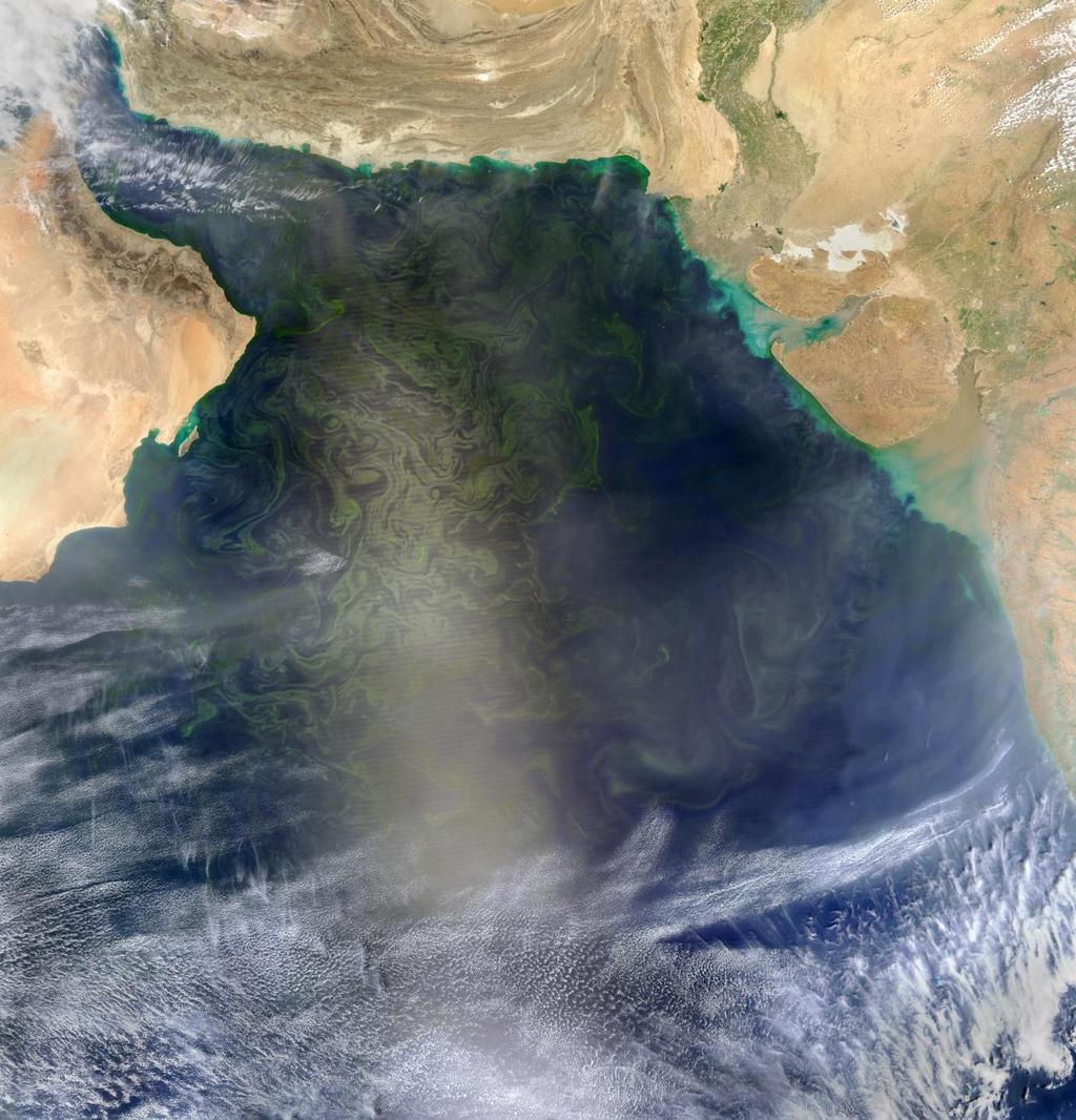MODIS Aqua scene of the Arabian sea Natural scenes acquired from space can be complex: Absorbing aerosols Strong Sun glint Bright waters Thin clouds Dust