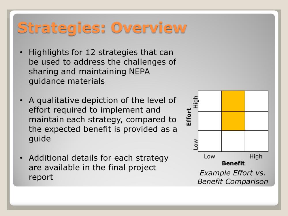 Highlights of each of the 12 strategies are presented on the remaining slides.