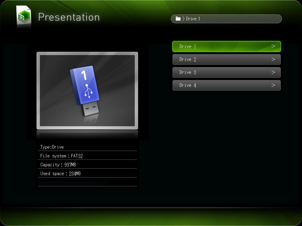 Drive Menu Entering the Presentation Mode, Slide Mode, or Movie Mode while there are multiple memory devices connected to the Data Projector (multiple USB memory devices connected via a USB hub,