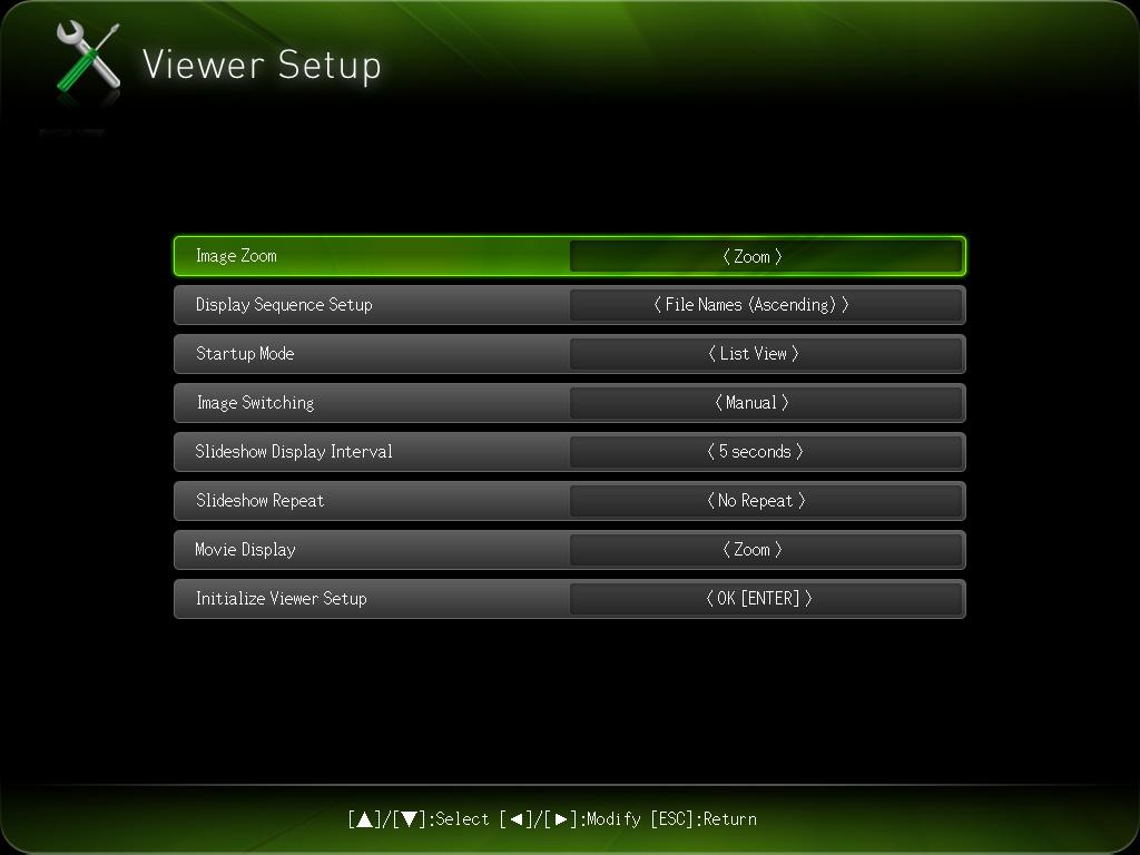 To display the Viewer setup menu Perform either of the following operations. Operation 1 1. Project the main Viewer window.