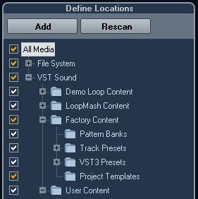 The Define Locations section When you open the MediaBay for the first time, a scan for media files is performed on your system.