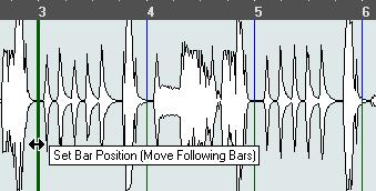 Click and drag the blue vertical line to the left or right to the position of the first downbeat in the second bar and release the mouse button.
