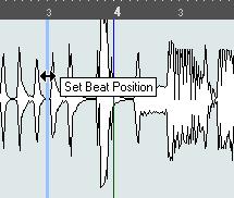 Now have a look at the single beats in between the bars and, if necessary, move the mouse pointer to a beat position to adjust them. The Set Beat Position function is displayed with a light blue line.