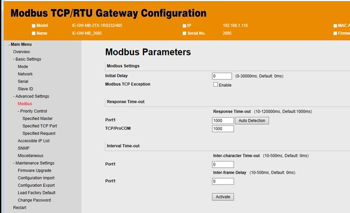 7.1.2 Menu items Advanced Settings 7.1.2.1 Advanced Settings Modbus The menu item Modbus is where certain adjustments can be made to optimize the communication between Modbus devices.