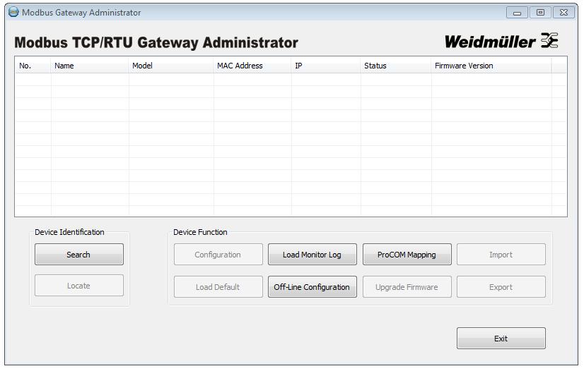 The Modbus Gateway Administrator window should appear as shown below. 7.2.