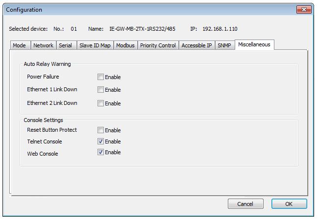 Configuration Tab Miscellaneous Refer to chapter 7.1.2.