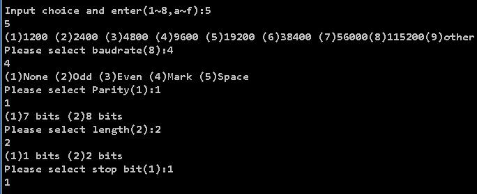 3.2.5 COM1 Setup Select 5 from Input choice and enter (1~8,a~f): to Setup COM1.