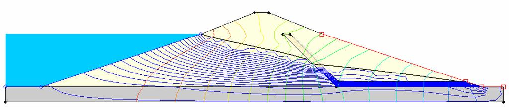 4. When the model wrapper shows that SEEP2D terminated successfully, select the Close button. GMS automatically reads in the solution and contours the results. The blue lines you see are flow lines.