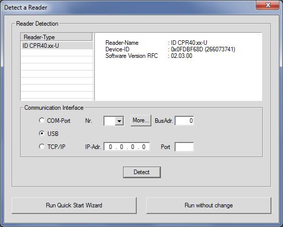 4.2. Connecting an OBID classic-pro Reader using the Quick Start Wizard After successfully installing of ID CPRStart 2012 and before starting the program you can immediately connect an OBID i-scan