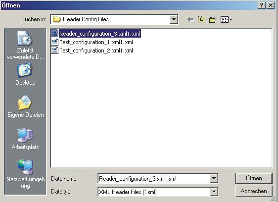 Loading a configuration xml-file into the CPRStart and store it into the reader: 1. Select File Open... 2.
