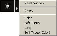 Chapter 3: Common tasks To change the window and level of the MPR views using presets, click the arrow to the right of the Window and Level button and select the required preset from the menu.