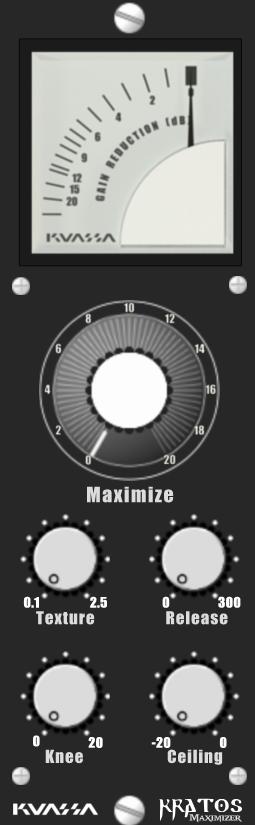 FRONT PANEL FUNCTIONS [File/ ] Button Click here for manage your preset/bank, or to activate your copy of Kratos Maximizer. Preset Bypass Button Turns on or off the whole plugin.