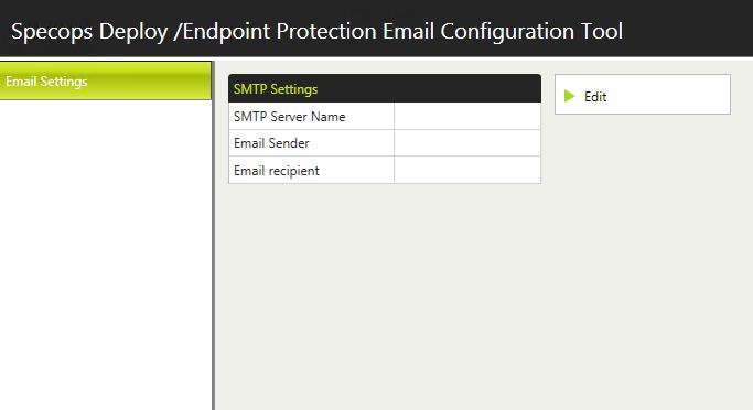 Configure email settings The email configuration settings are used to control where and how emails are sent from the system. 1. Open the Specops Deploy / Endpoint Protection Email Configuration Tool.