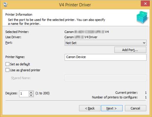 Installing the Driver When adding a WSD port (1) Click [Add Port] select [WSD Port] from [Port to Add] click [OK]. (2) Enter the IP address or host name click [OK].