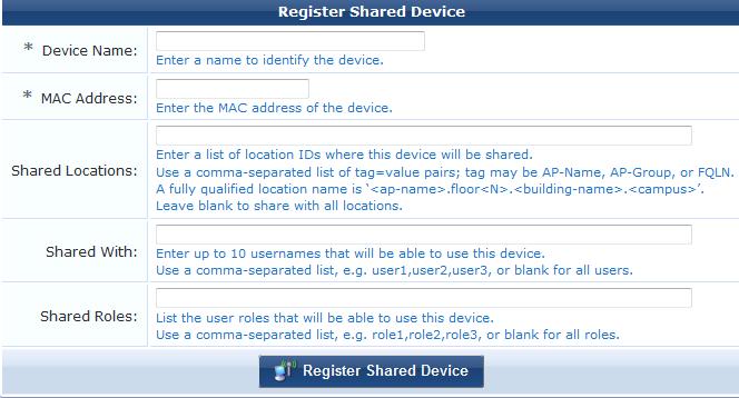 Figure 13 Register Shared Device For testing purposes, add your test AppleTV device name and MAC address; but