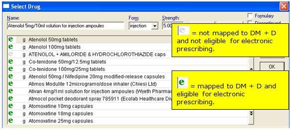 Select Drug List As long as you have run the DM+D mapping utility, adding prescription items to the patient record for EPS R2 is carried out in Consultation Manager as per usual.