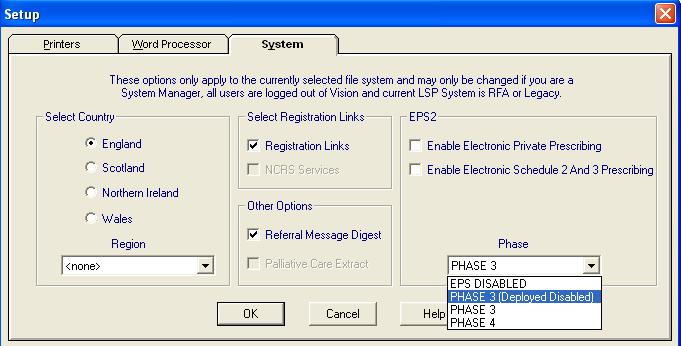 Activating EPS 1. From the front screen of Vision, go to Options Setup. 2. Click on the System tab. Figure 1: Vision Front Screen Options - Set-Up- System Options - Setup - System 3.
