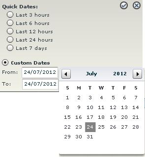 User's Manual 4. Filtering to Display Specific Info 2. Under Custom Dates, define the From date and then To date using the calendar icon: Figure 4-5: Time Range Filter Custom Dates 3.