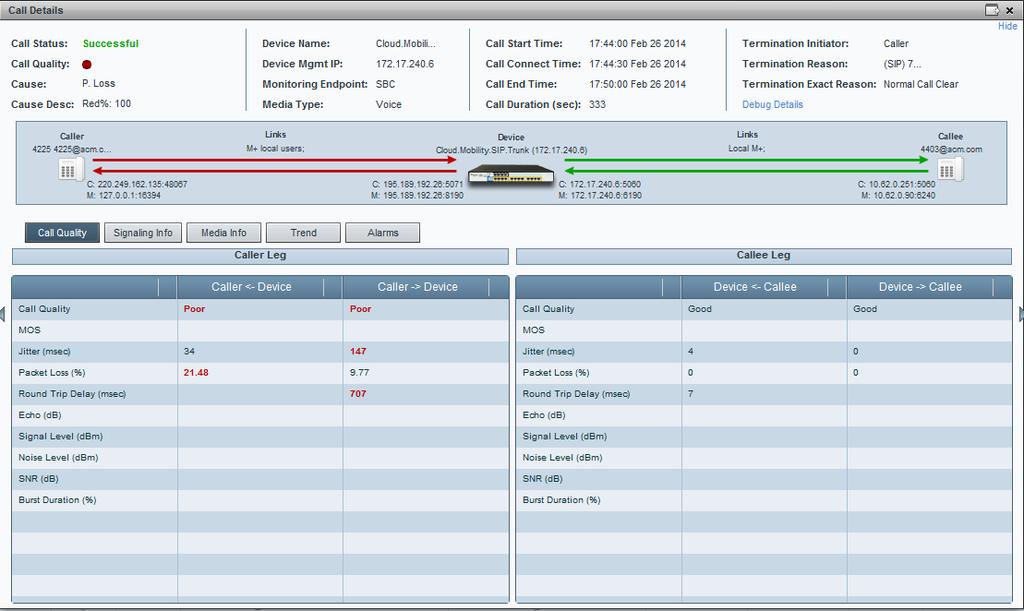 SEM 7.2 Displaying the Details of a Call You can view details on any call listed in the Calls List by clicking its row.