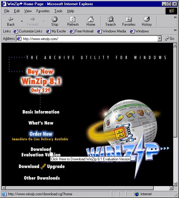 Downloading WinZip When you click on it, you'll see this window which asks you from where you wish to download the program.