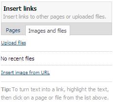 Adding Images Click on the Images and Files tab. Click Upload Files. Locate the file on your computer and click Open.